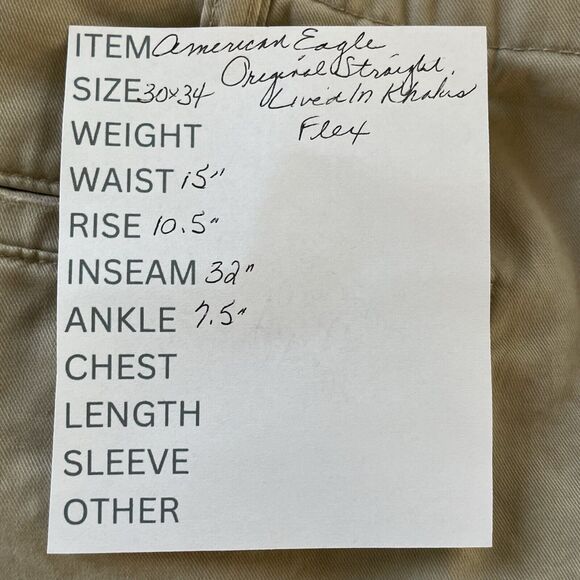 American Eagle ORIGINAL STRAIGHT LIVED IN KHAKI Pants Men’s 30x34 Tan FLEX - Picture 12 of 12